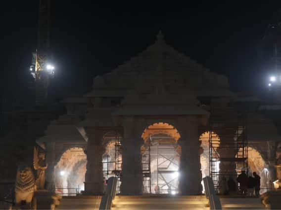 Mystical View Of Illuminated Ayodhya Ram Temple During Night Time